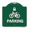Signmission Parking With Cycle and Lock, Green & White Aluminum Architectural Sign, 18" x 18", GW-1818-23476 A-DES-GW-1818-23476 - alternate 1